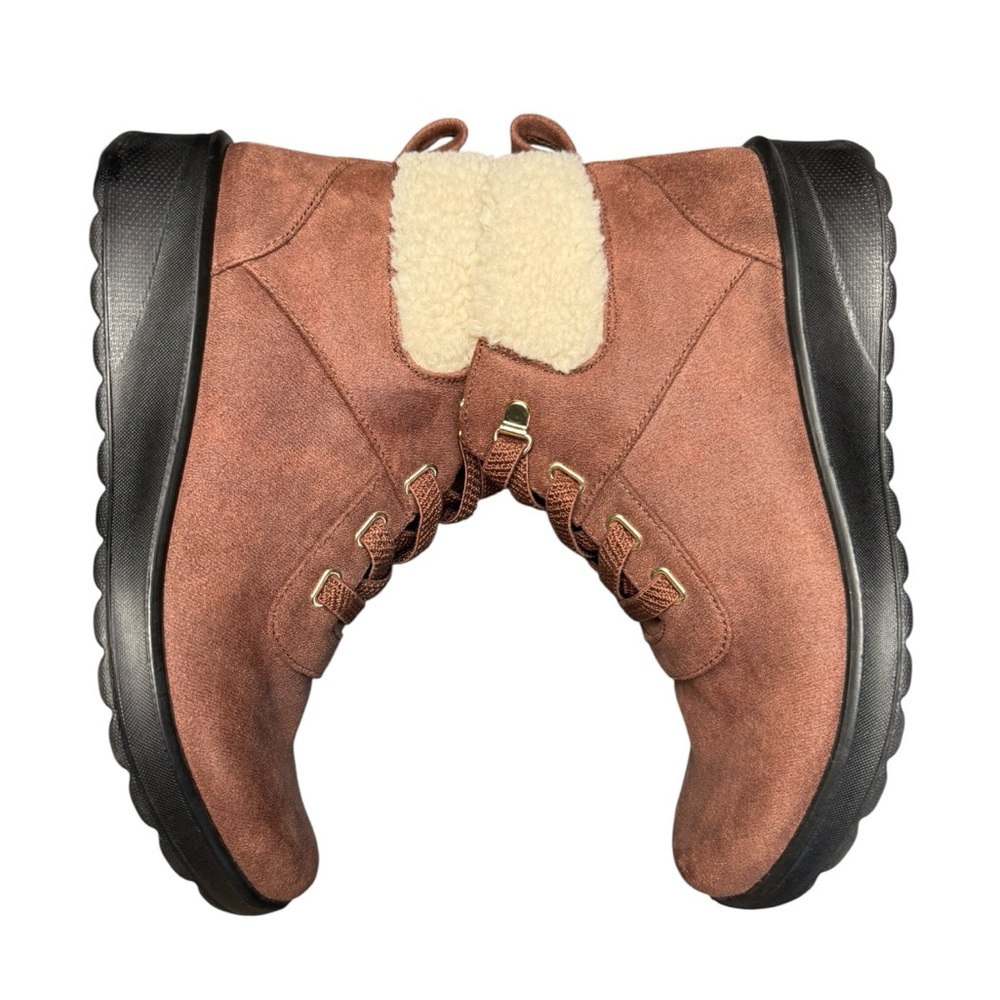 Bzees Garner Shearling Ankle Booties Brown Sz 9 Zip Comfort - Picture 8 of 9